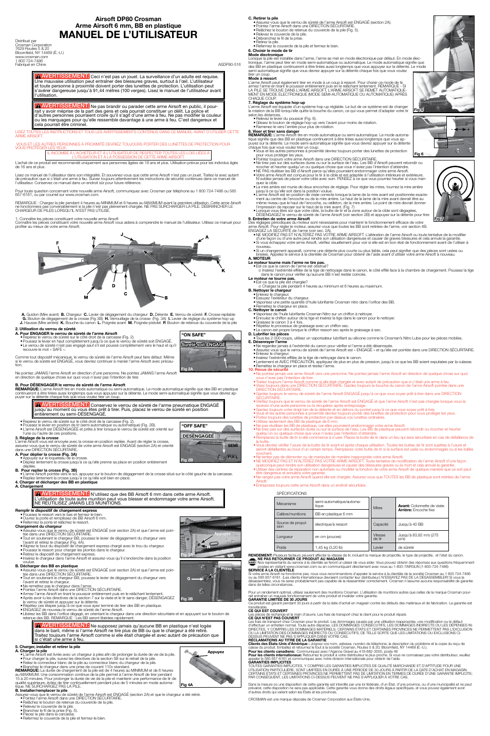 Manuel de l’utilisateur, Avertissement | Crosman ASDP80 User Manual | Page 3 / 3