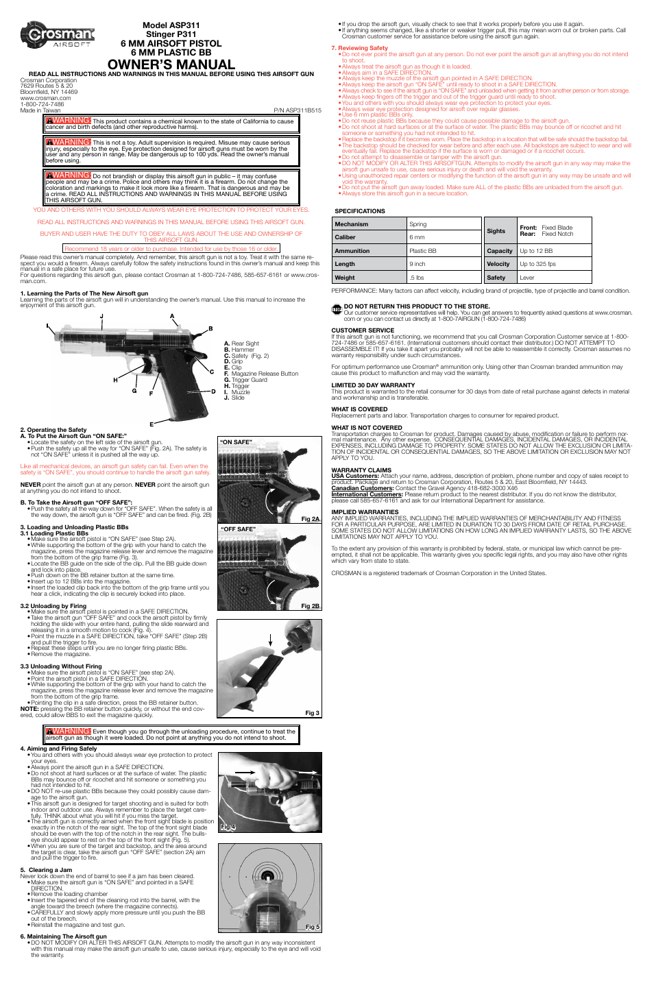 Crosman ASP311 User Manual | 3 pages