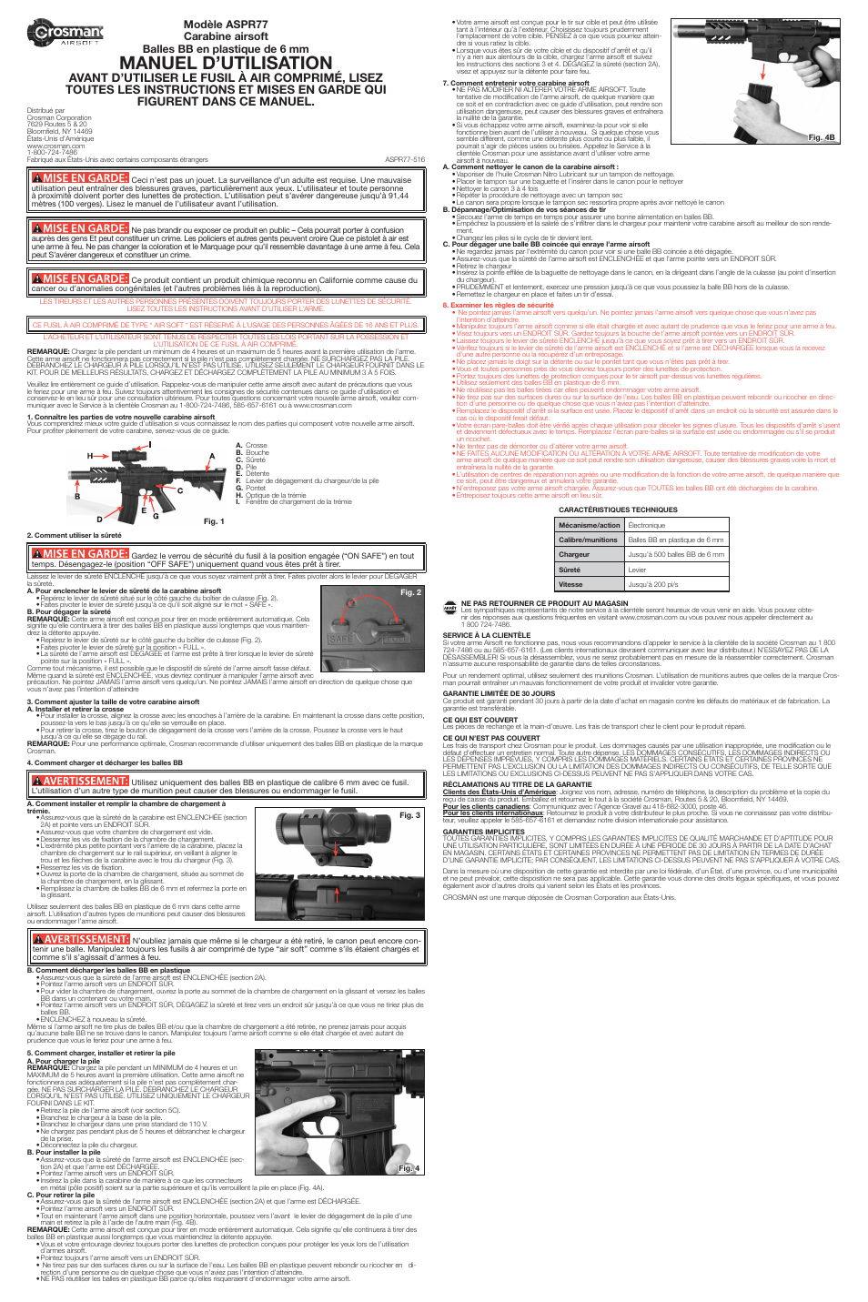 Manuel d’utilisation | Crosman ASPR77 User Manual | Page 3 / 3