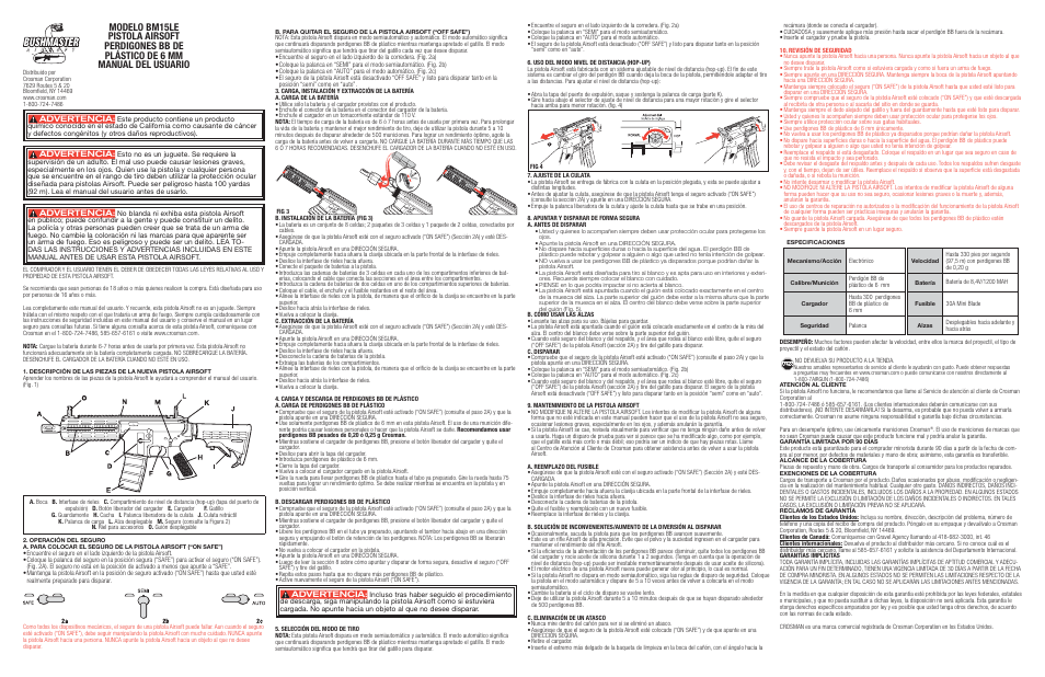 Advertencia | Crosman BM15LE User Manual | Page 2 / 2