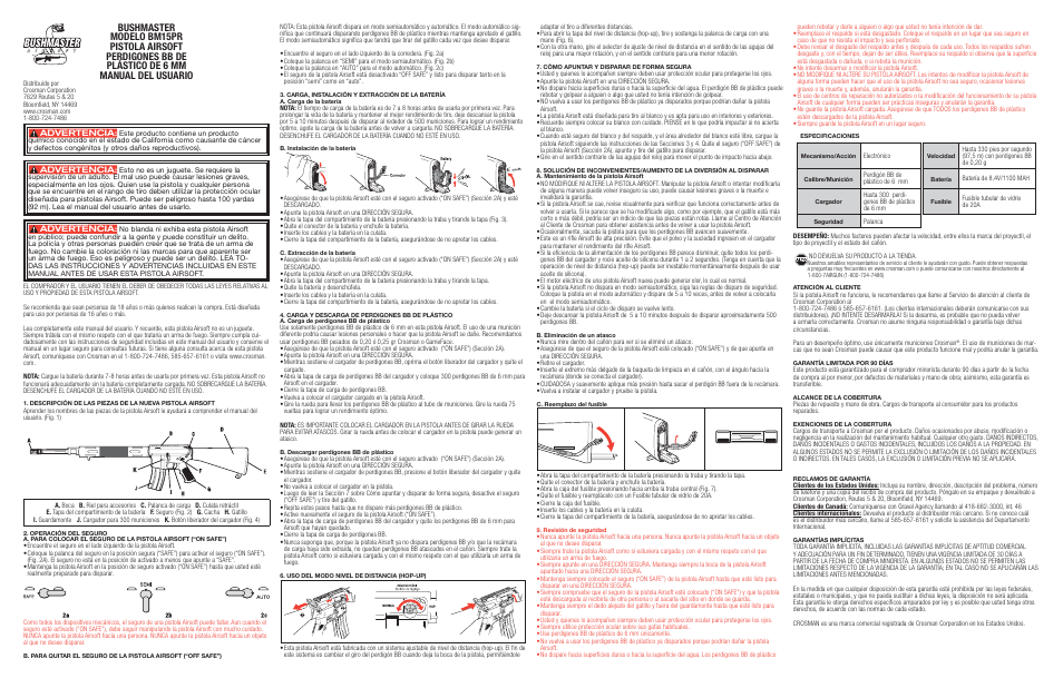 Advertencia | Crosman BM15PR User Manual | Page 2 / 2