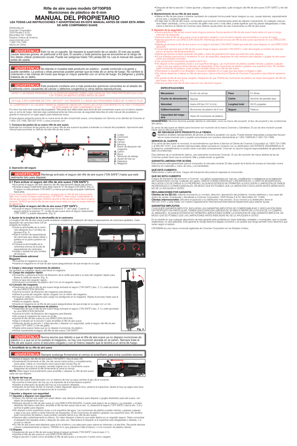 Manual del propietario | Crosman GF700PSS User Manual | Page 2 / 2