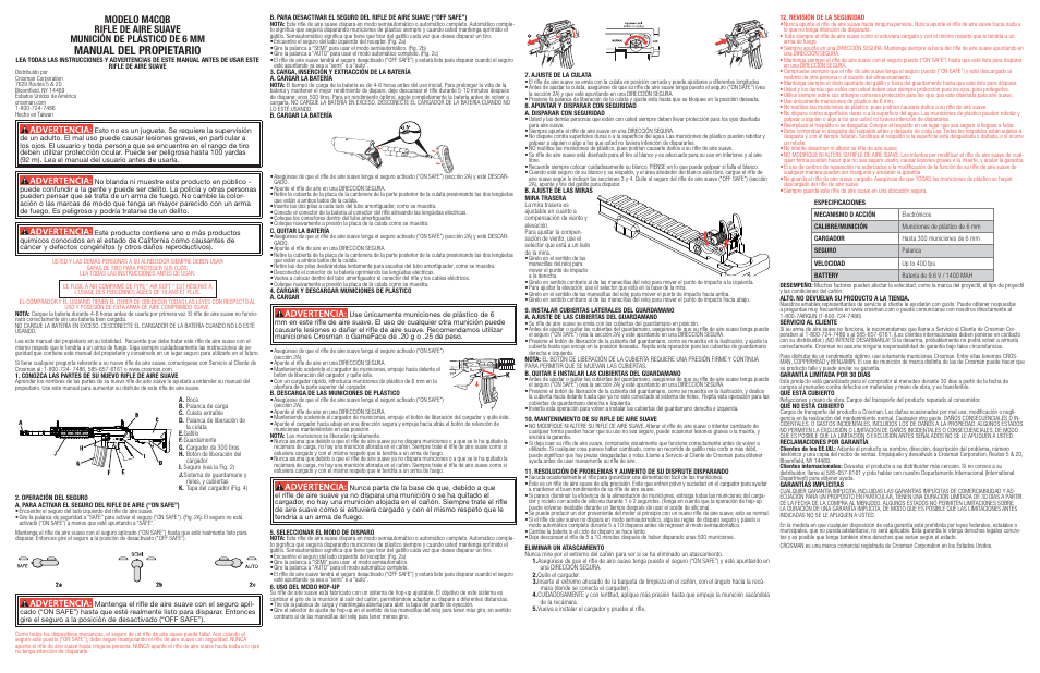 Manual del propietario | Crosman M4CQB User Manual | Page 2 / 3