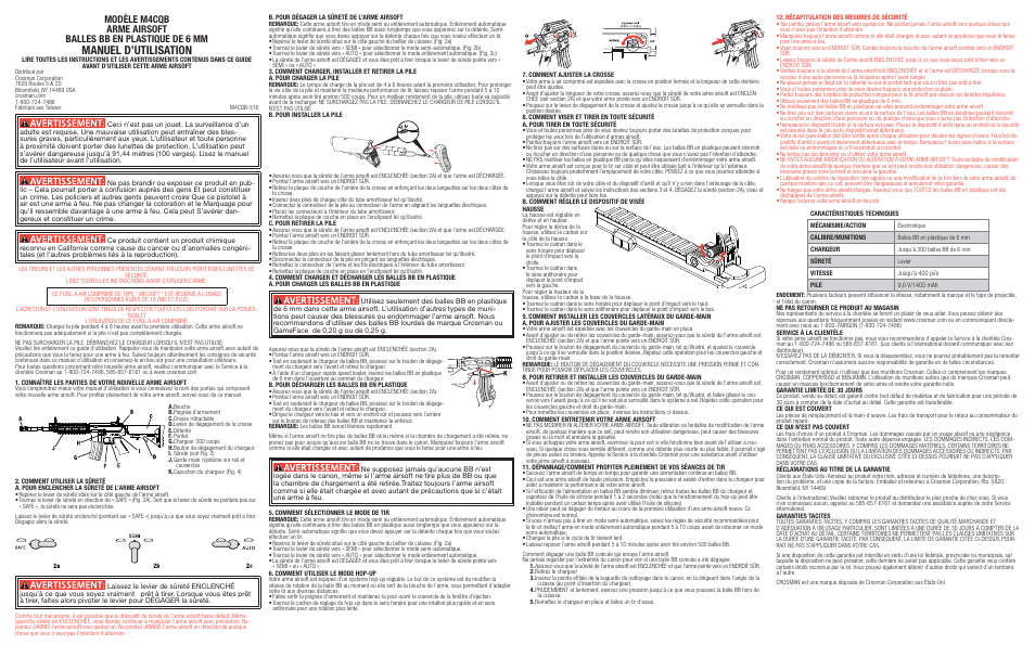 Manuel d’utilisation | Crosman M4CQB User Manual | Page 3 / 3