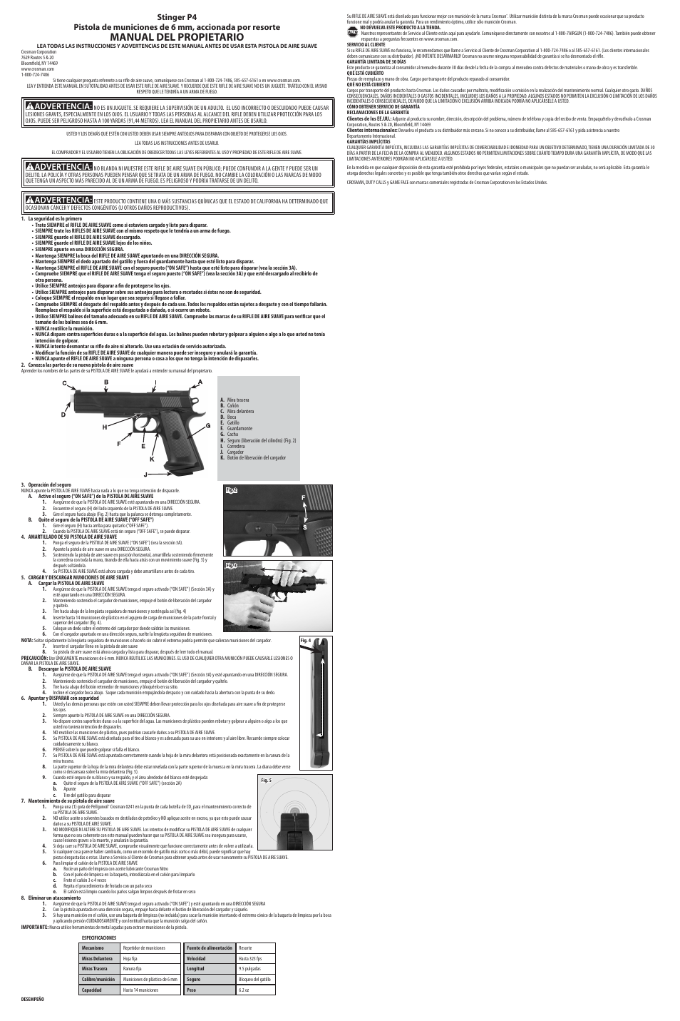 Manual del propietario | Crosman P4 User Manual | Page 2 / 3