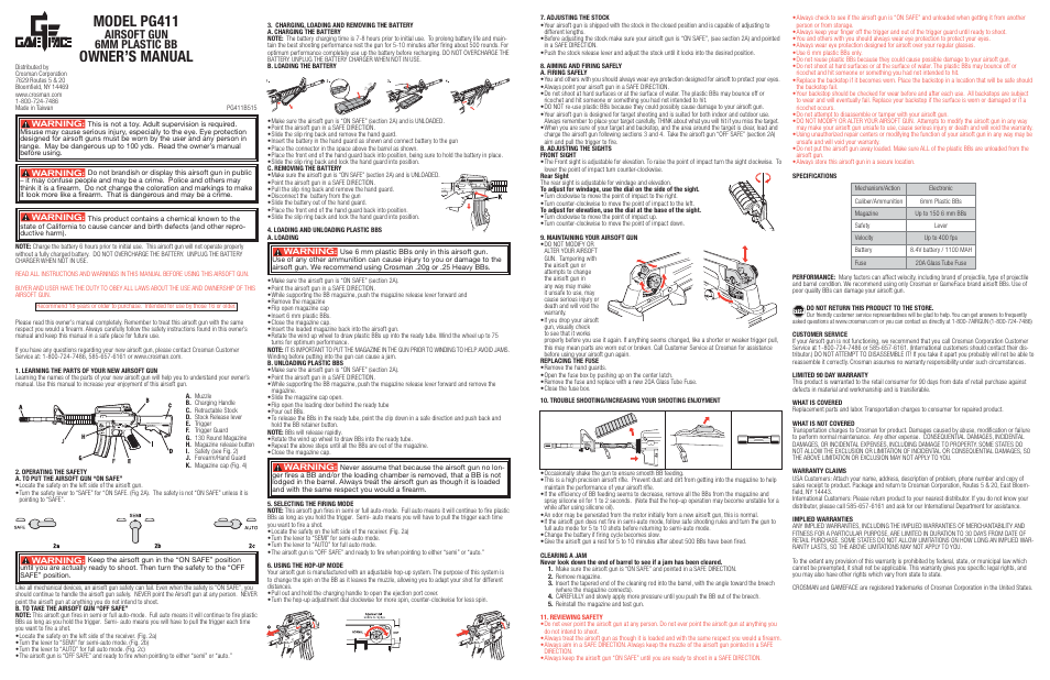 Crosman PG411 User Manual | 3 pages