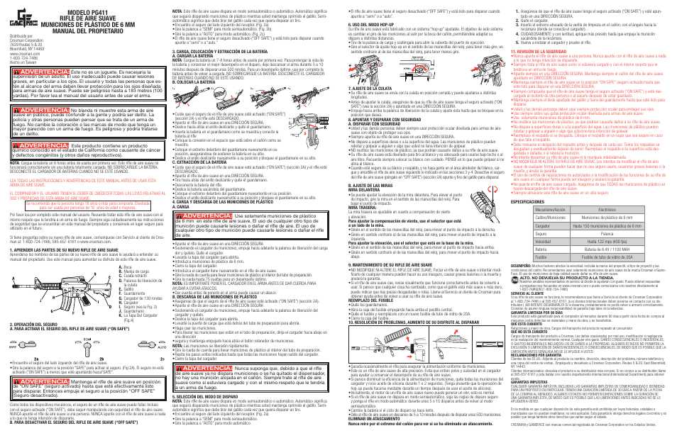 Advertencia | Crosman PG411 User Manual | Page 2 / 3