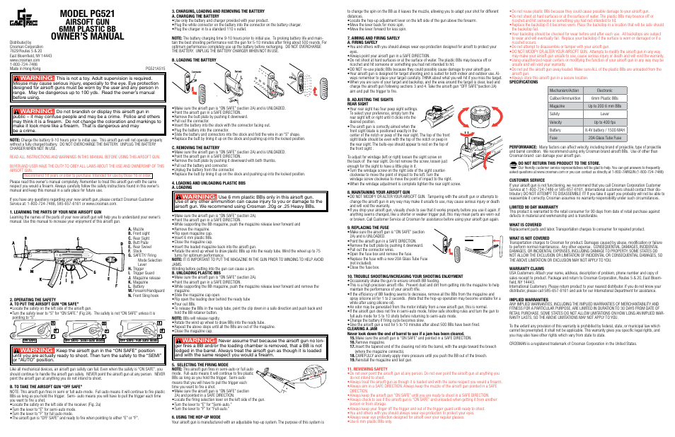 Crosman PG521 User Manual | 3 pages