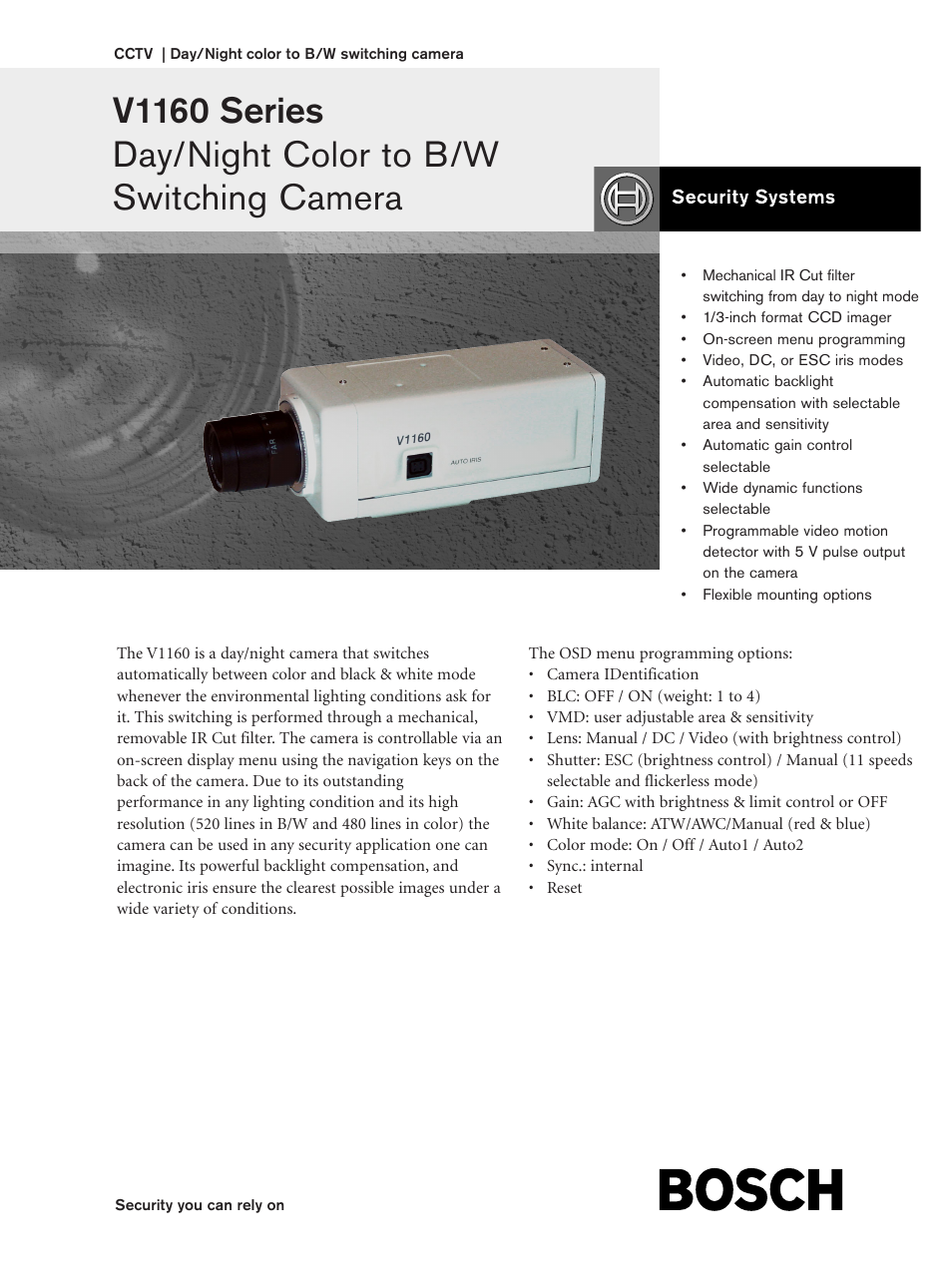 Bosch V1160 User Manual | 2 pages