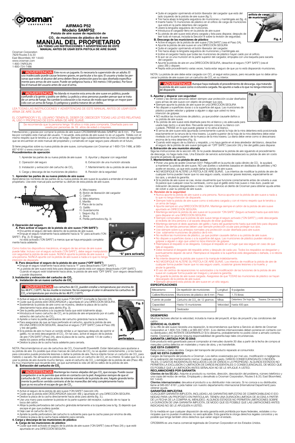 Manual del propietario, Airmag p52 modelo samp52 | Crosman SAMP52 User Manual | Page 2 / 3