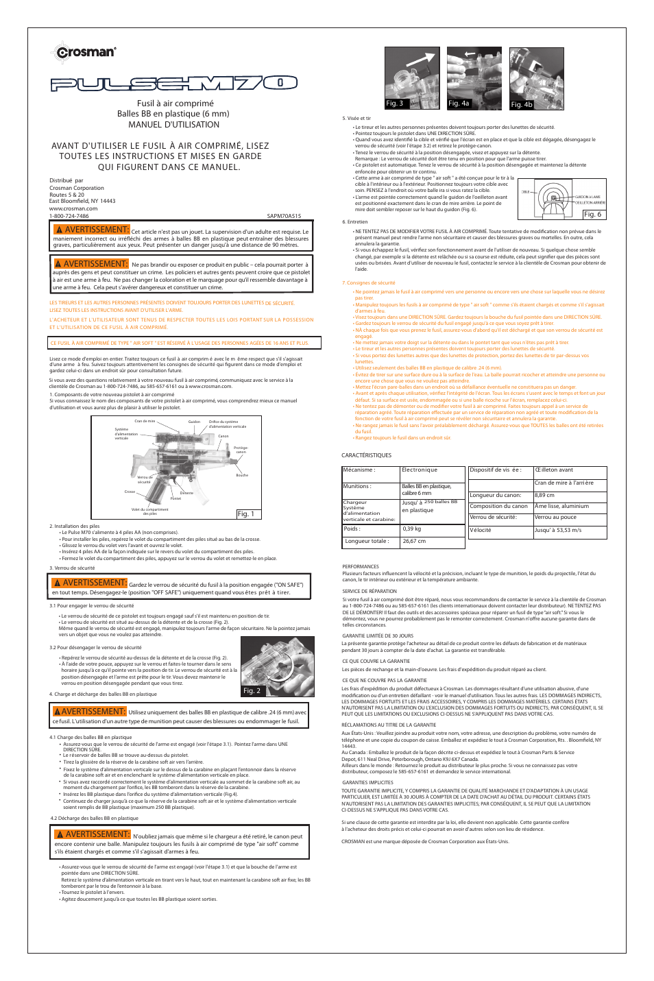 Avertissement | Crosman SAPM70 User Manual | Page 2 / 3