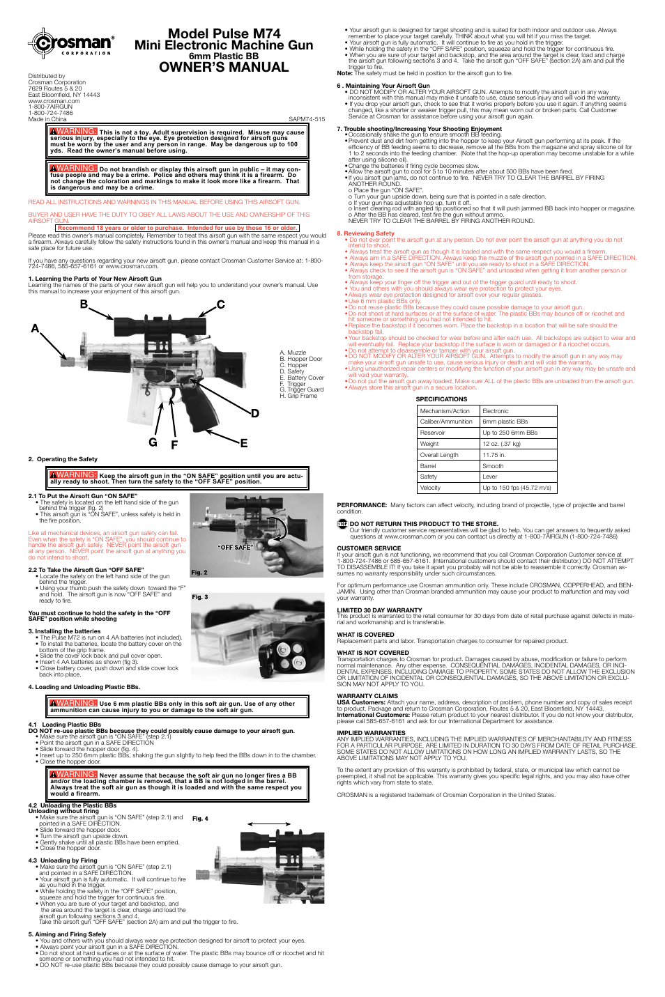 Crosman SAPM74 User Manual | 3 pages