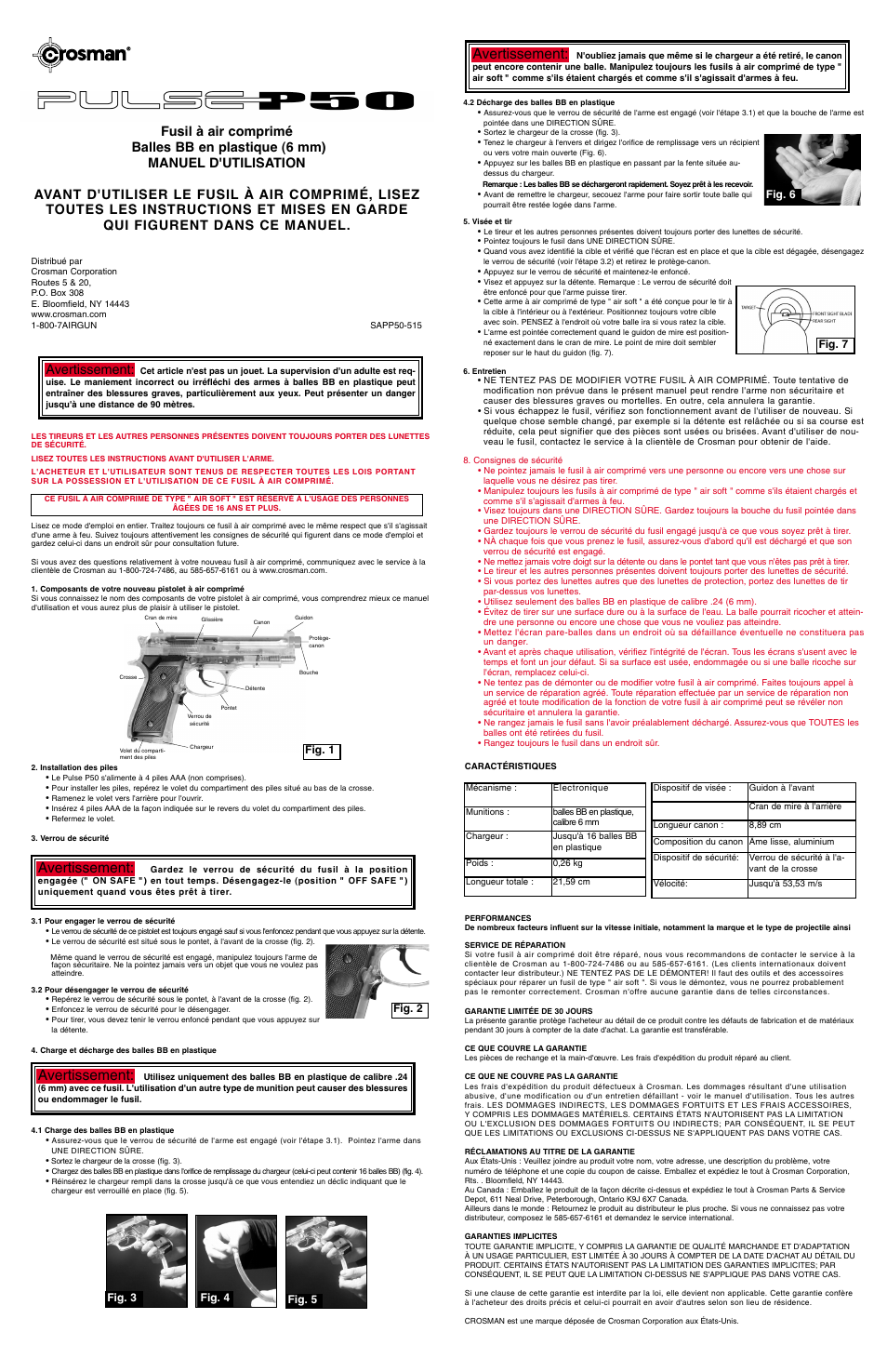 Avertissement | Crosman SAPP50 User Manual | Page 2 / 3