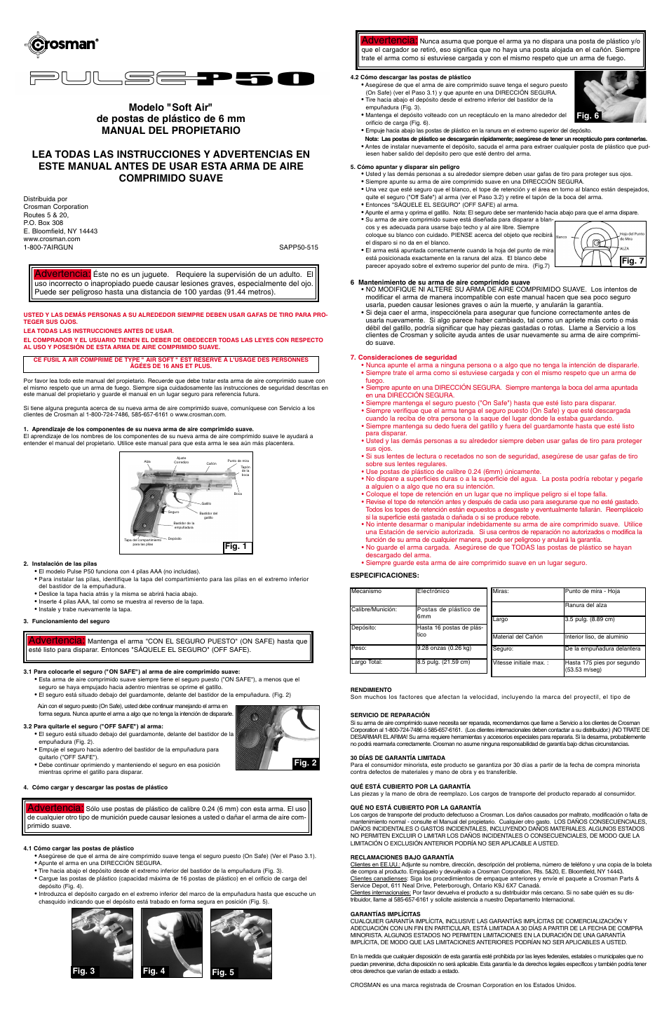 Advertencia, Fig. 1 | Crosman SAPP50 User Manual | Page 3 / 3