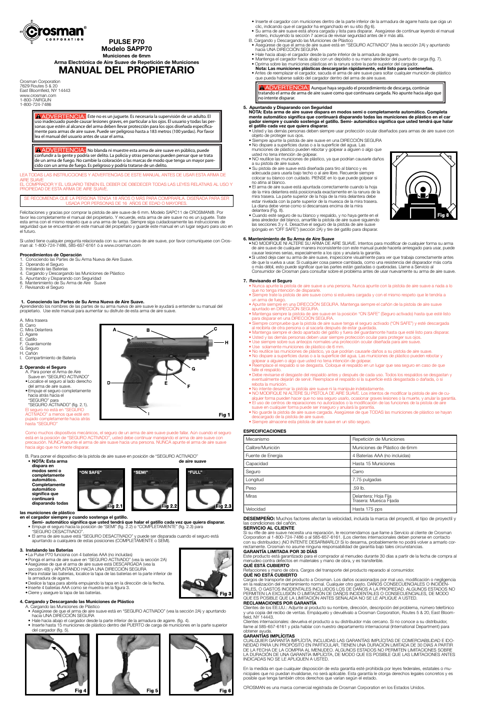 Manual del propietario, Pulse p70 modelo sapp70 | Crosman SAPP70B User Manual | Page 2 / 3