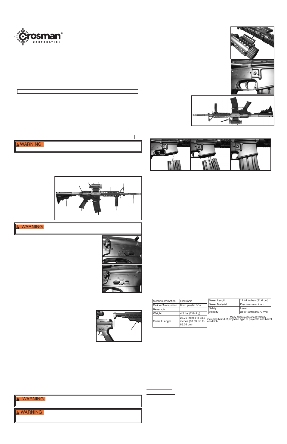Owner's manual, Warning, Model stinger r70 soft air rifle 6 mm plastic bb | Crosman SAPR70 User Manual | Page 2 / 2