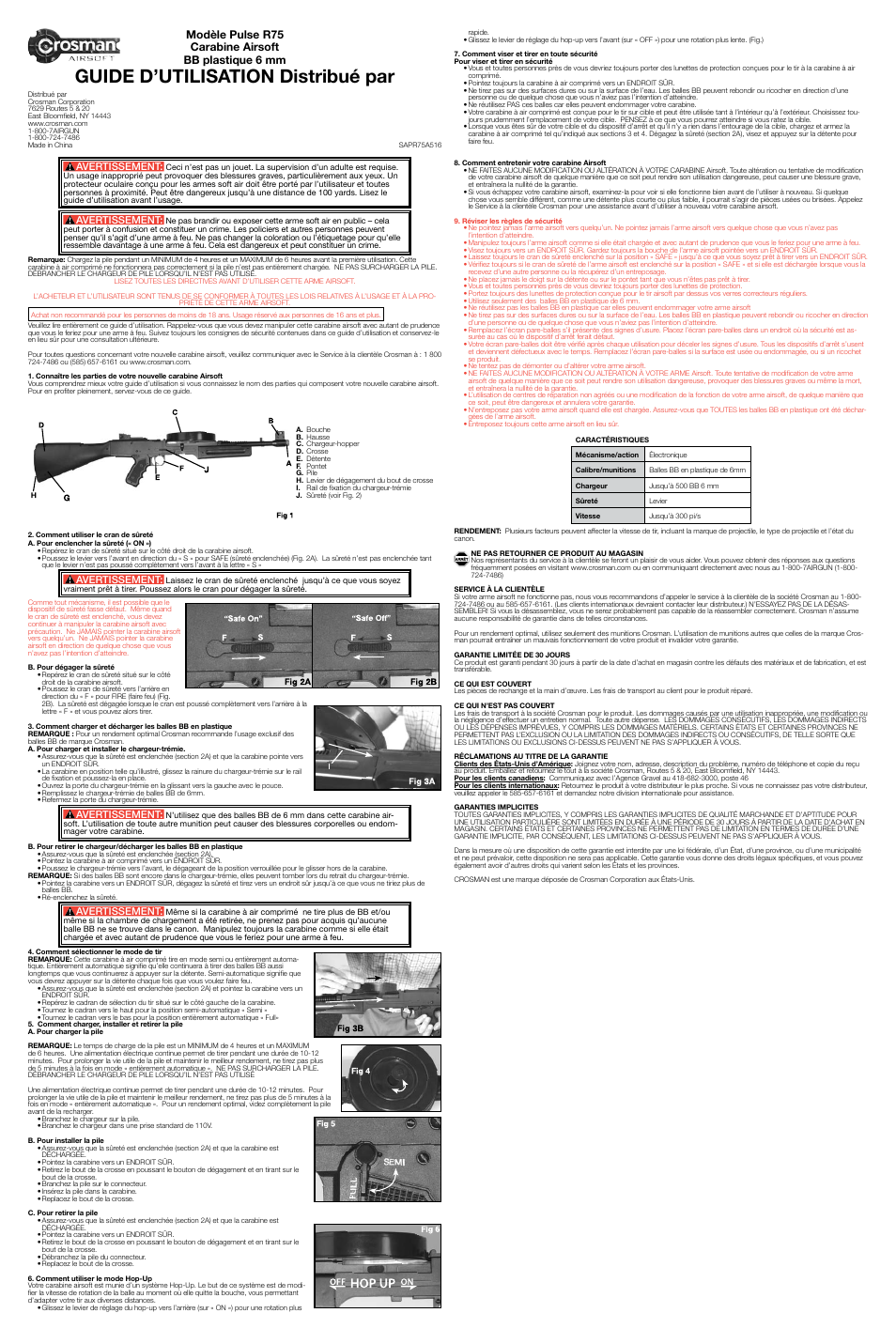 Guide d’utilisation distribué par, Avertissement | Crosman SAPR75 User Manual | Page 3 / 3