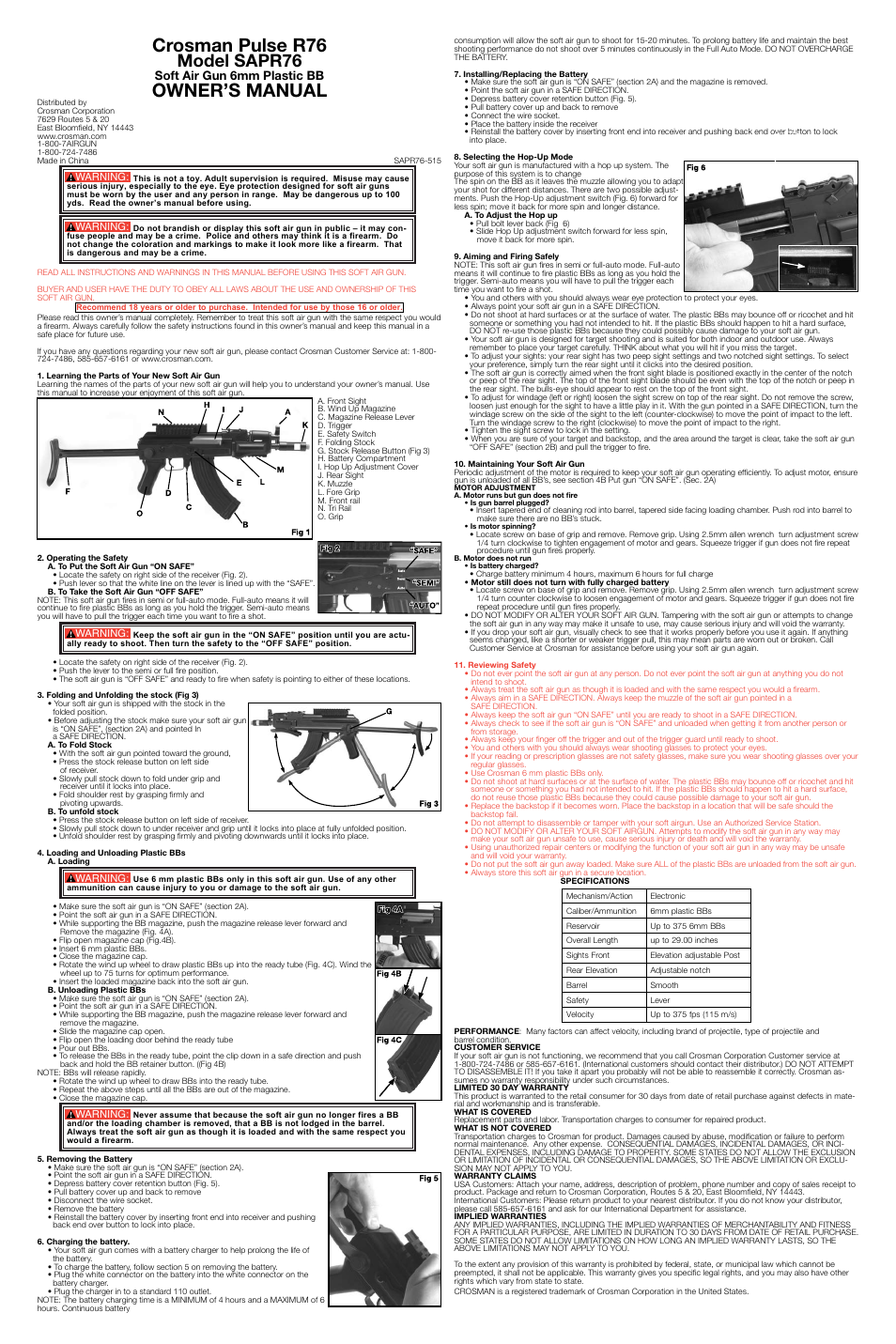 Crosman SAPR76 User Manual | 3 pages