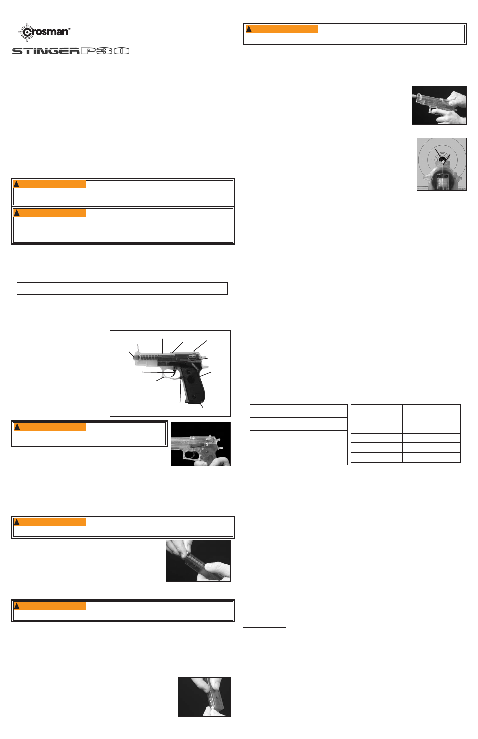 Avertissement | Crosman SASP30 User Manual | Page 2 / 3