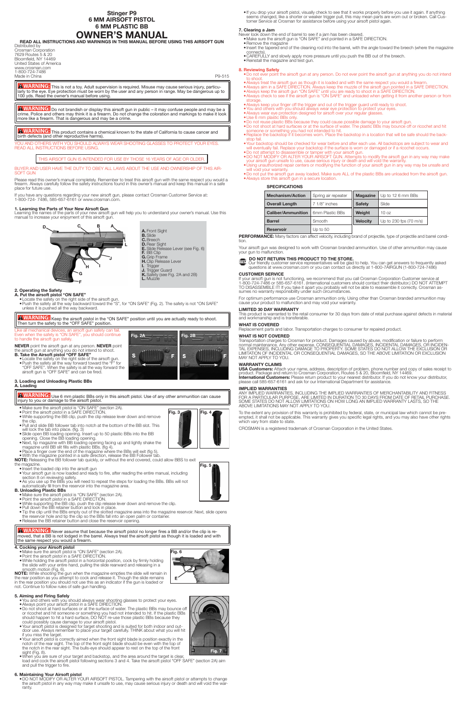 Crosman SASP9 User Manual | 3 pages
