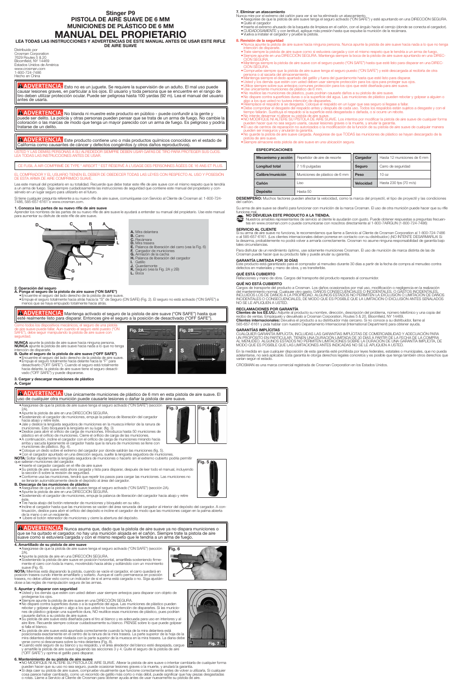 Manual del propietario | Crosman SASP9 User Manual | Page 2 / 3
