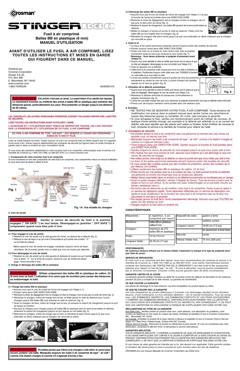 Avertissement | Crosman SASR30 User Manual | Page 2 / 3