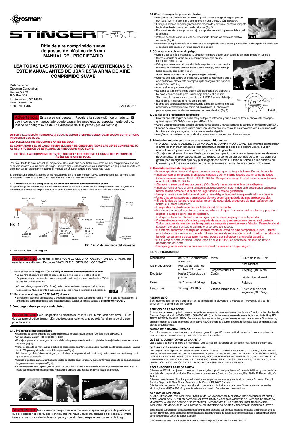 Advertencia | Crosman SASR30 User Manual | Page 3 / 3