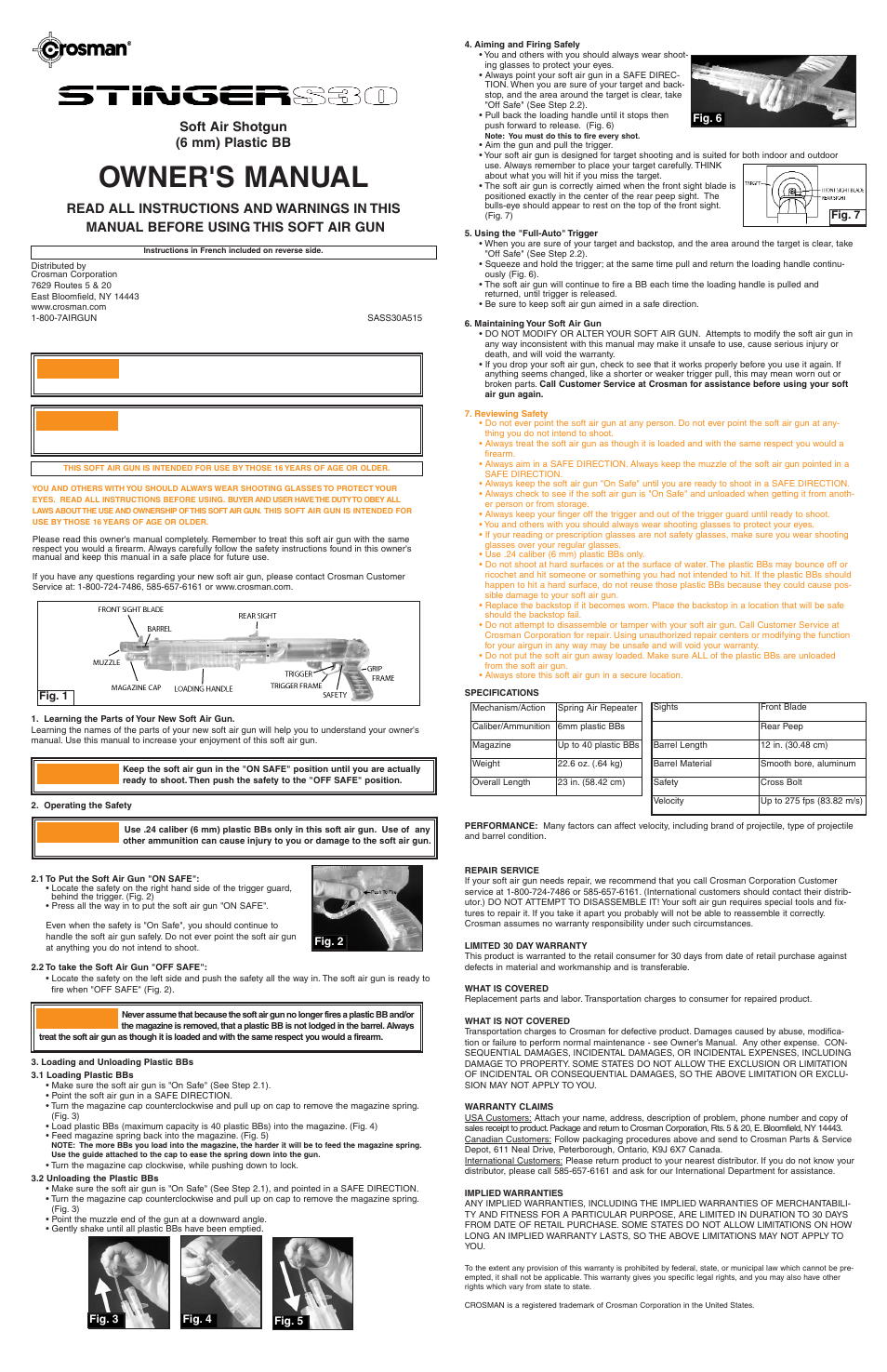 Crosman SASS30 User Manual | 3 pages