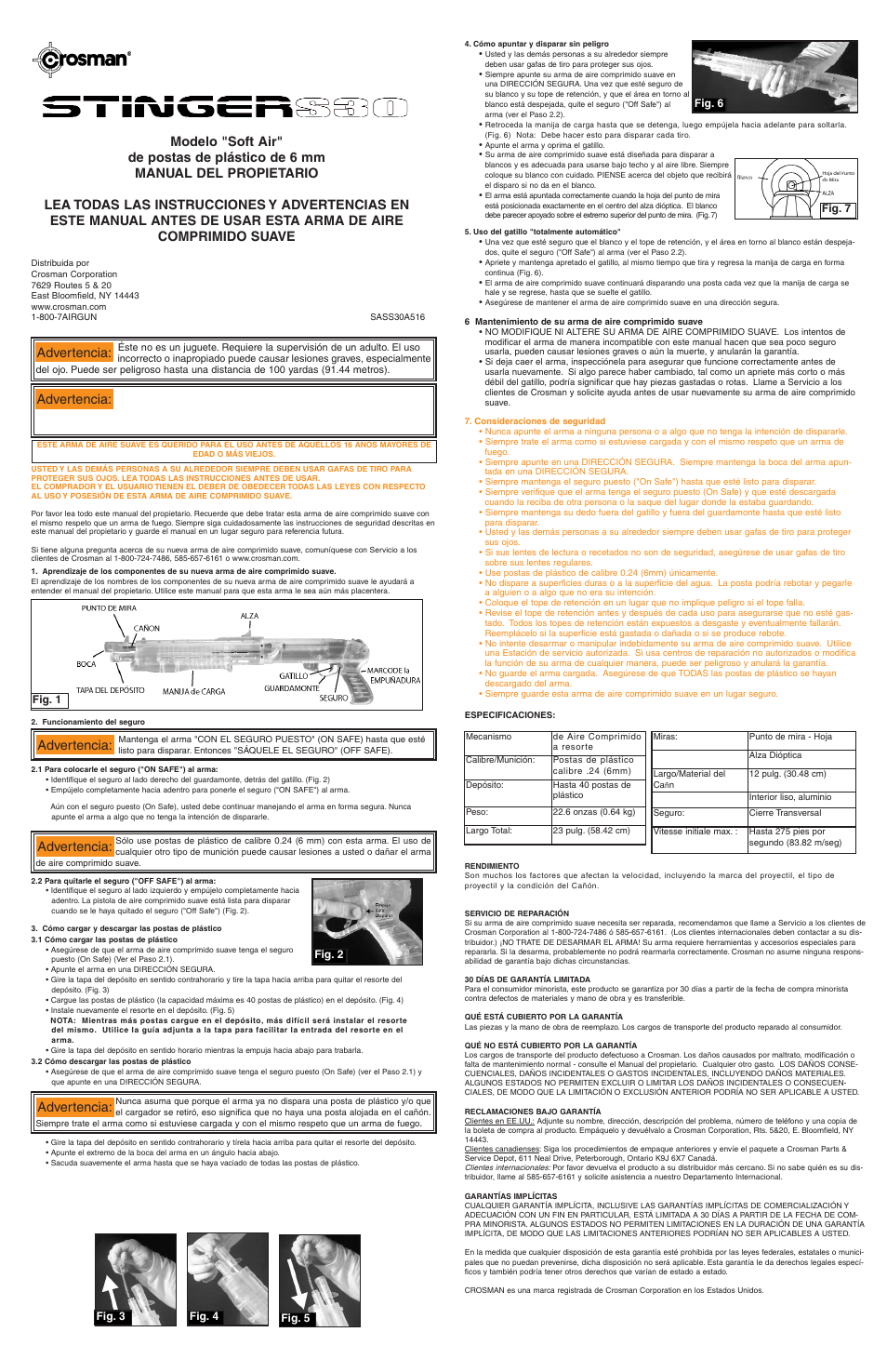 Advertencia | Crosman SASS30 User Manual | Page 3 / 3