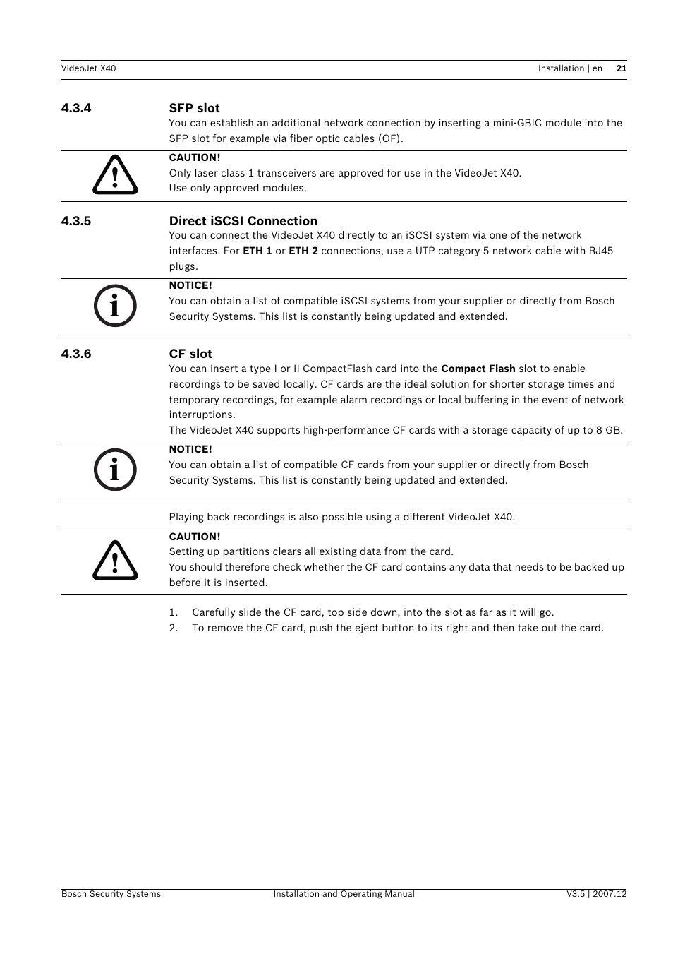 Bosch VIDEOJET X40 User Manual | Page 21 / 130