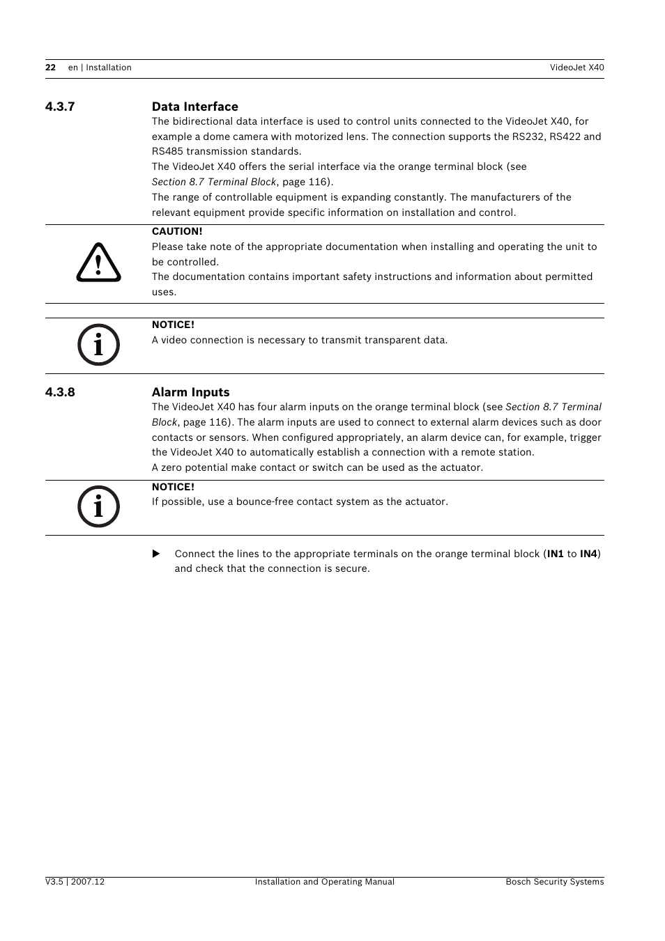 Bosch VIDEOJET X40 User Manual | Page 22 / 130