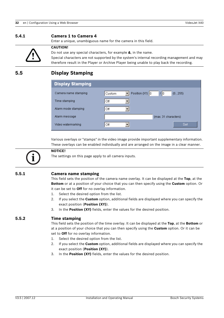 5 display stamping, Display stamping | Bosch VIDEOJET X40 User Manual | Page 32 / 130