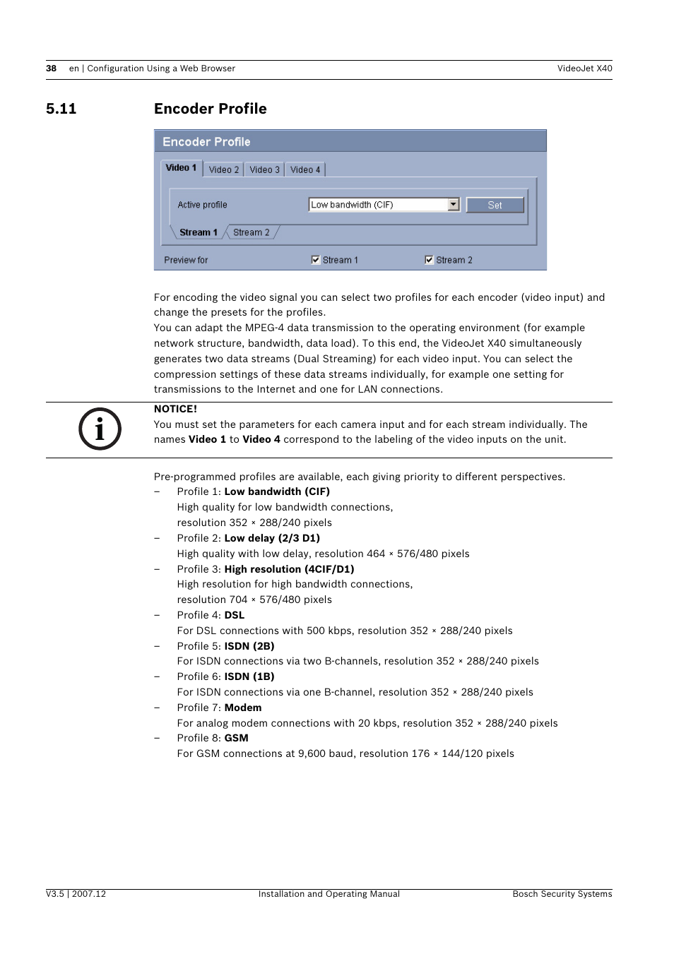 11 encoder profile, Encoder profile | Bosch VIDEOJET X40 User Manual | Page 38 / 130