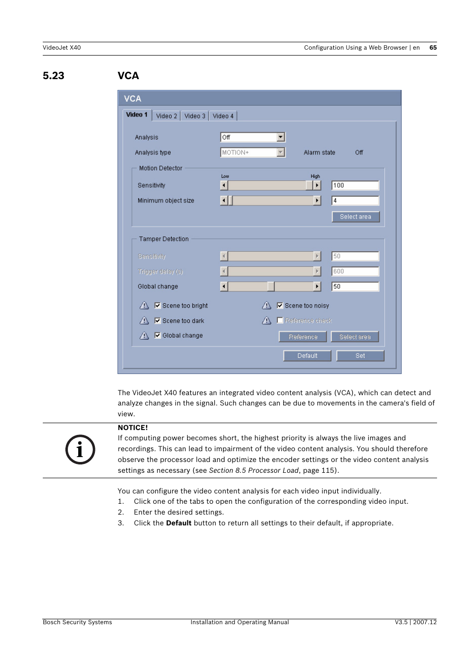 23 vca | Bosch VIDEOJET X40 User Manual | Page 65 / 130