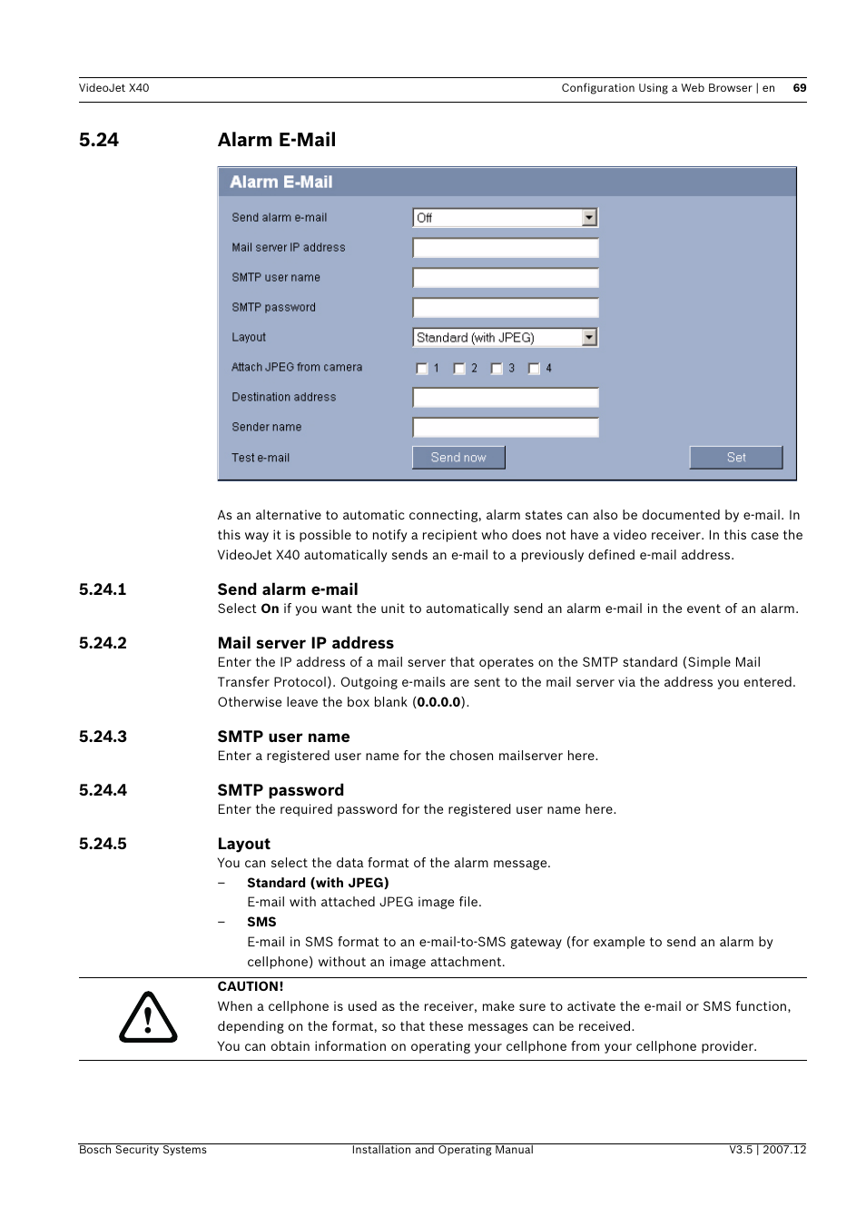 24 alarm e-mail, Alarm e-mail | Bosch VIDEOJET X40 User Manual | Page 69 / 130