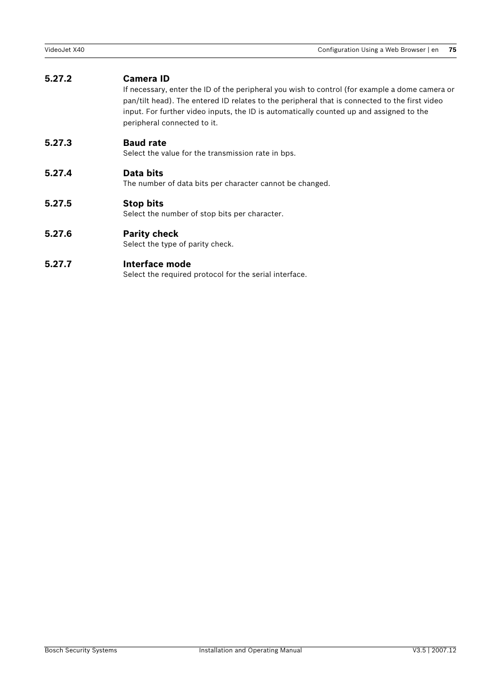 Bosch VIDEOJET X40 User Manual | Page 75 / 130