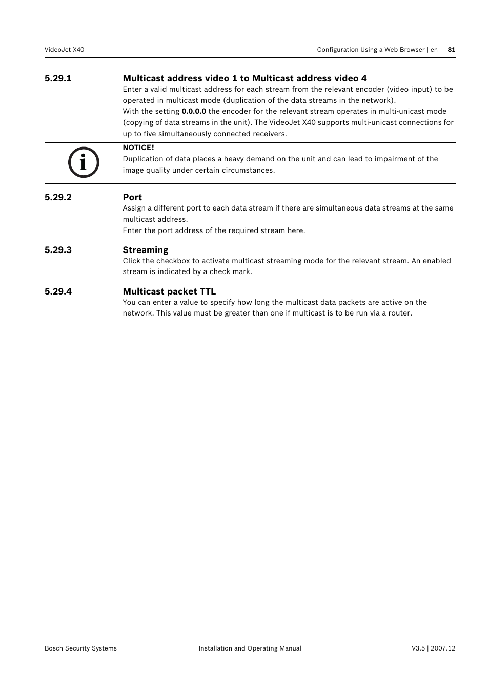 Bosch VIDEOJET X40 User Manual | Page 81 / 130