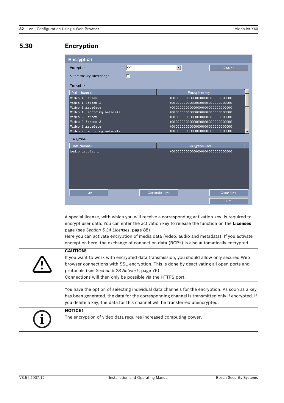 30 encryption, Encryption | Bosch VIDEOJET X40 User Manual | Page 82 / 130