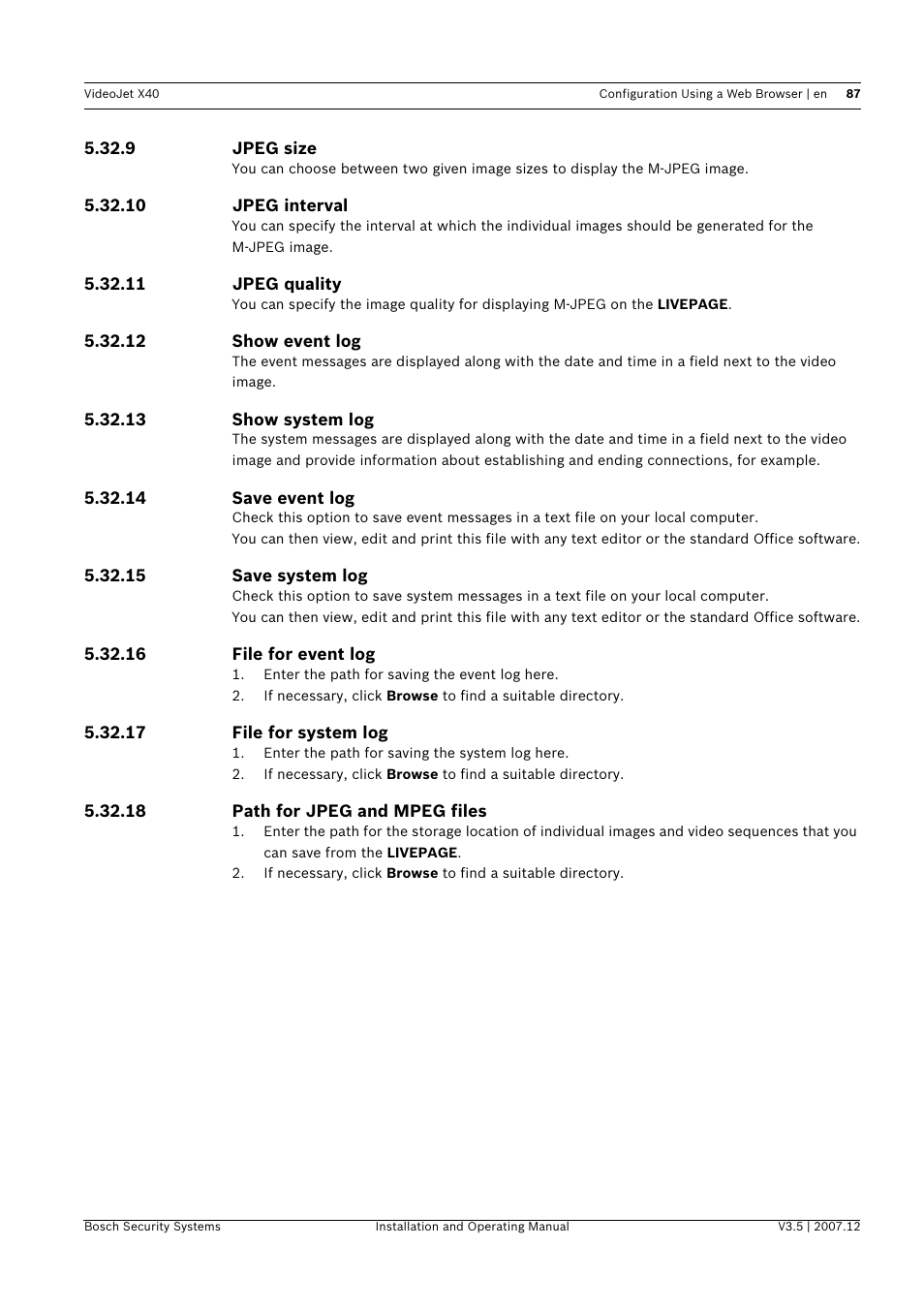 Bosch VIDEOJET X40 User Manual | Page 87 / 130