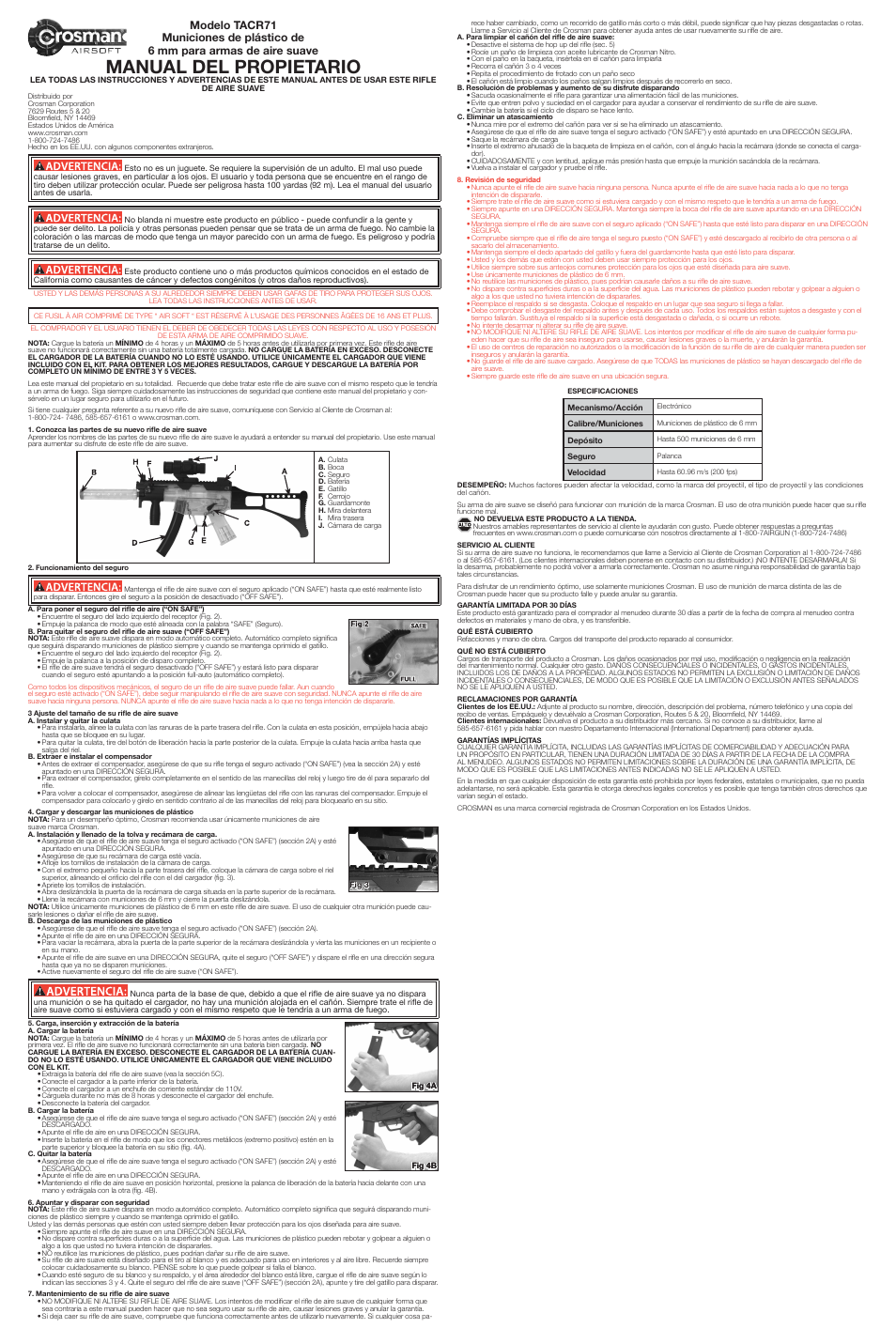 Manual del propietario | Crosman TACR71 User Manual | Page 2 / 3