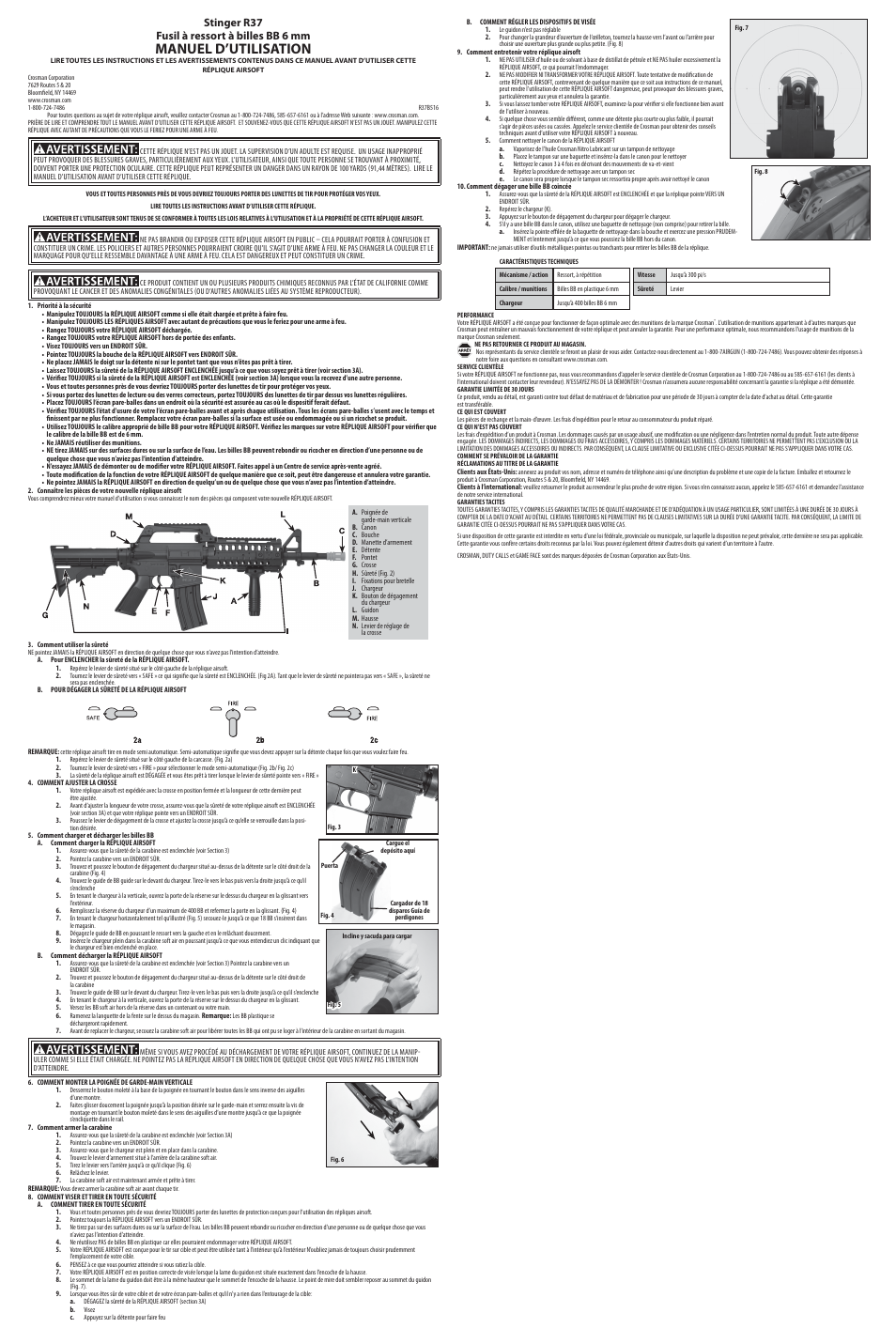 Manuel d’utilisation, Stinger r37 fusil à ressort à billes bb 6 mm | Crosman Z37 User Manual | Page 3 / 3