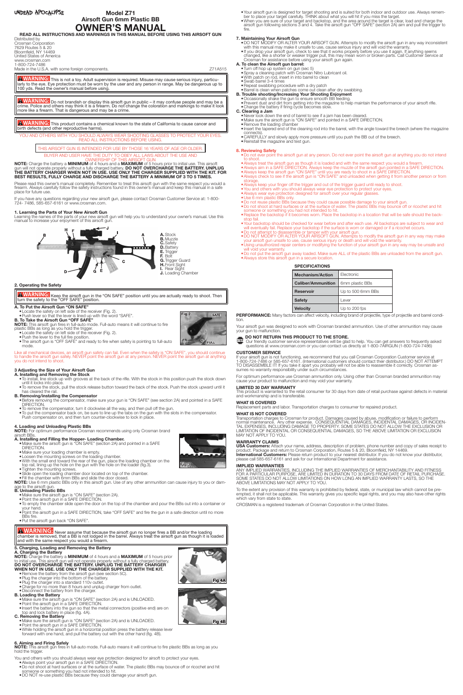 Crosman Z71 User Manual | 3 pages