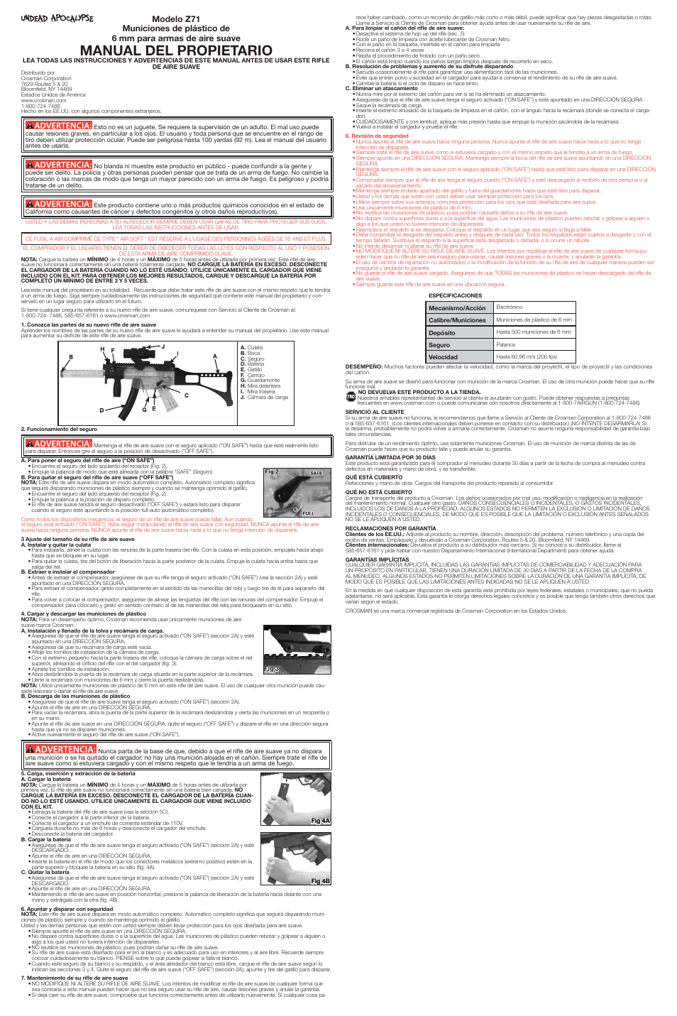 Manual del propietario | Crosman Z71 User Manual | Page 2 / 3