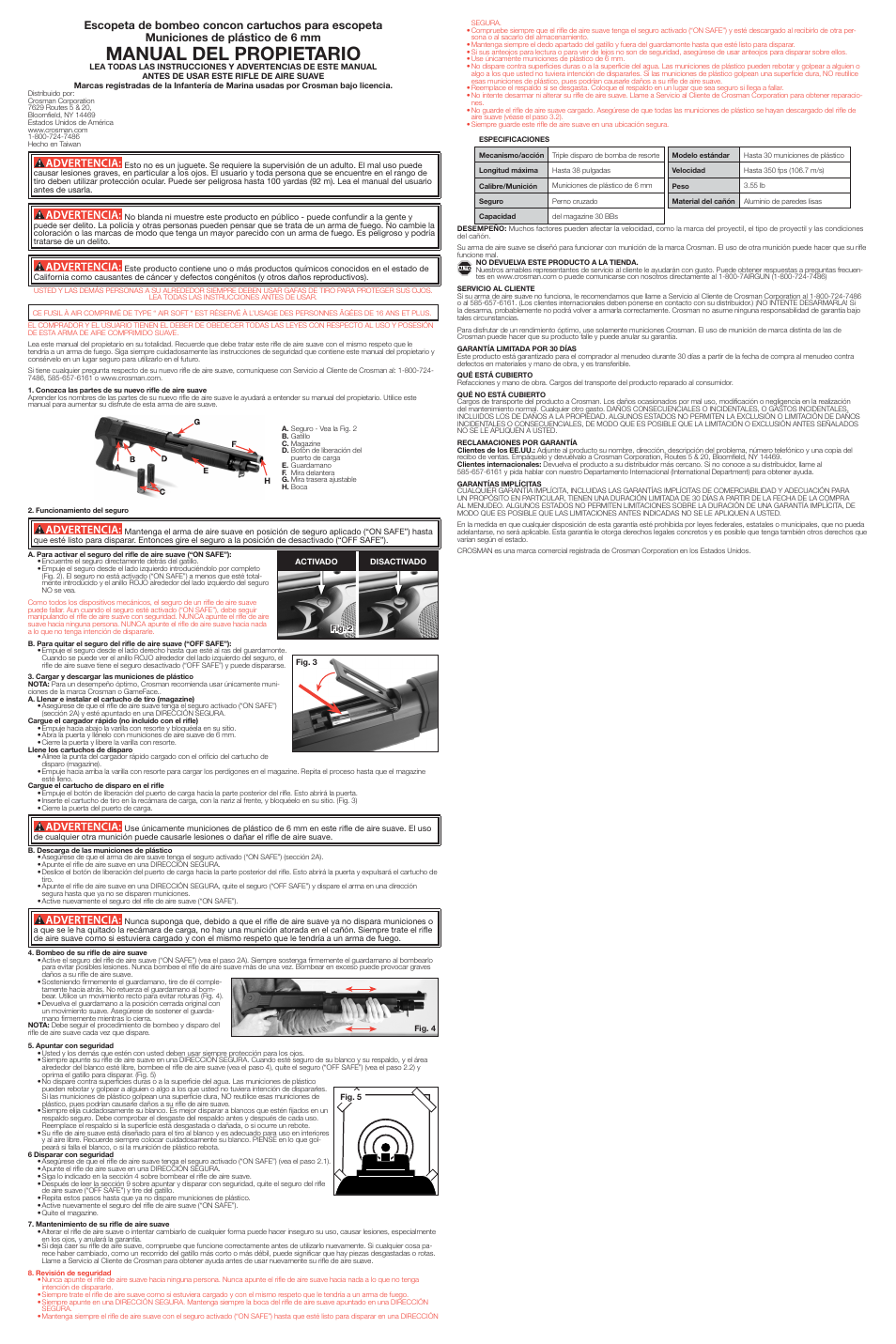 Manual del propietario | Crosman 54001 User Manual | Page 2 / 3