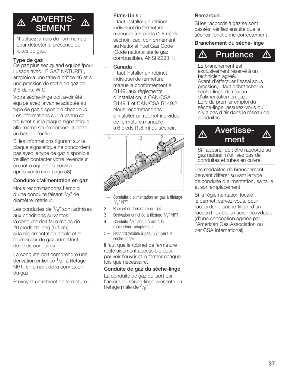 Advertisć sement, Prudence, Avertisseć ment | Bosch WTMC 652SUC User Manual | Page 37 / 96