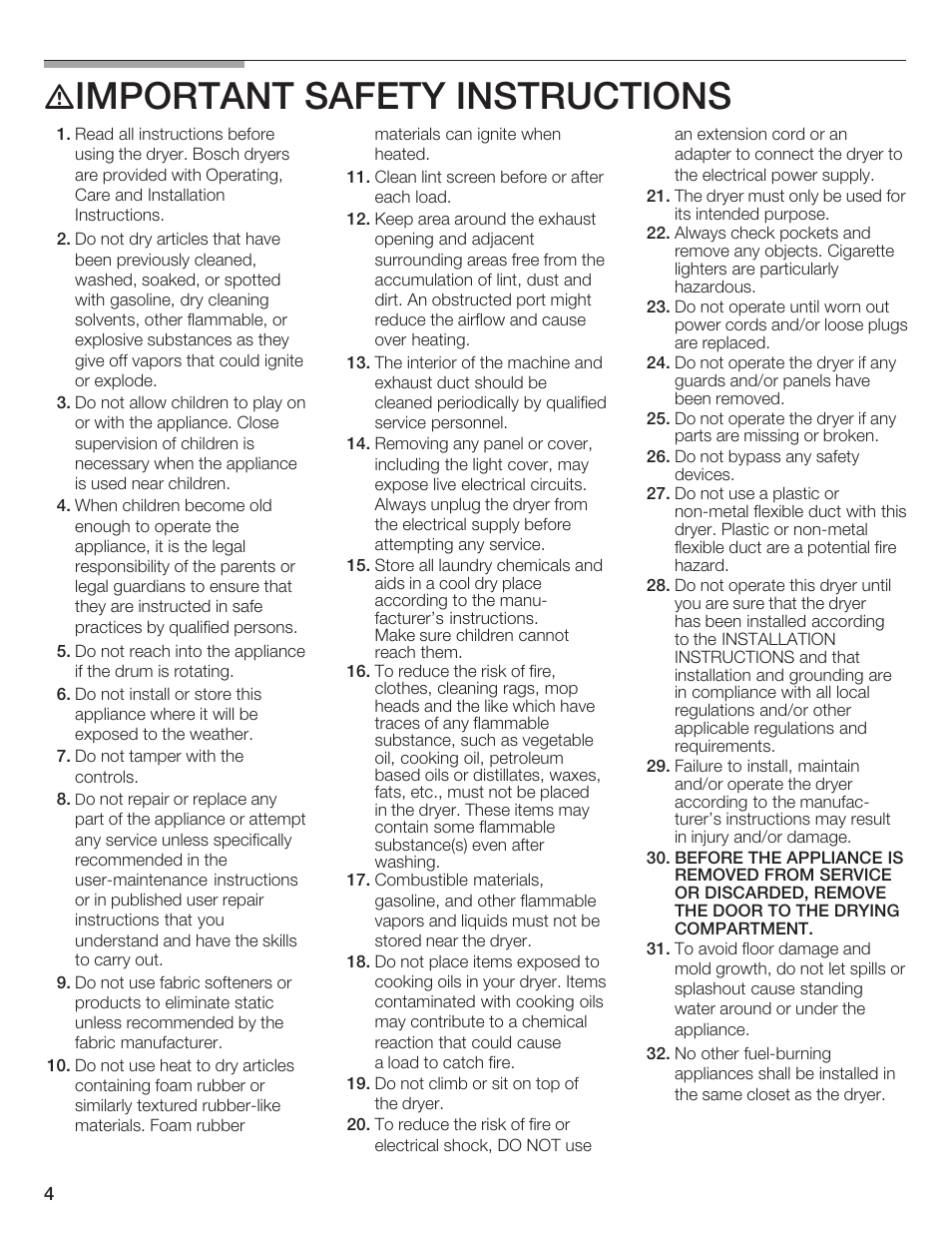 Important safety instructions | Bosch WTMC 652SUC User Manual | Page 4 / 96