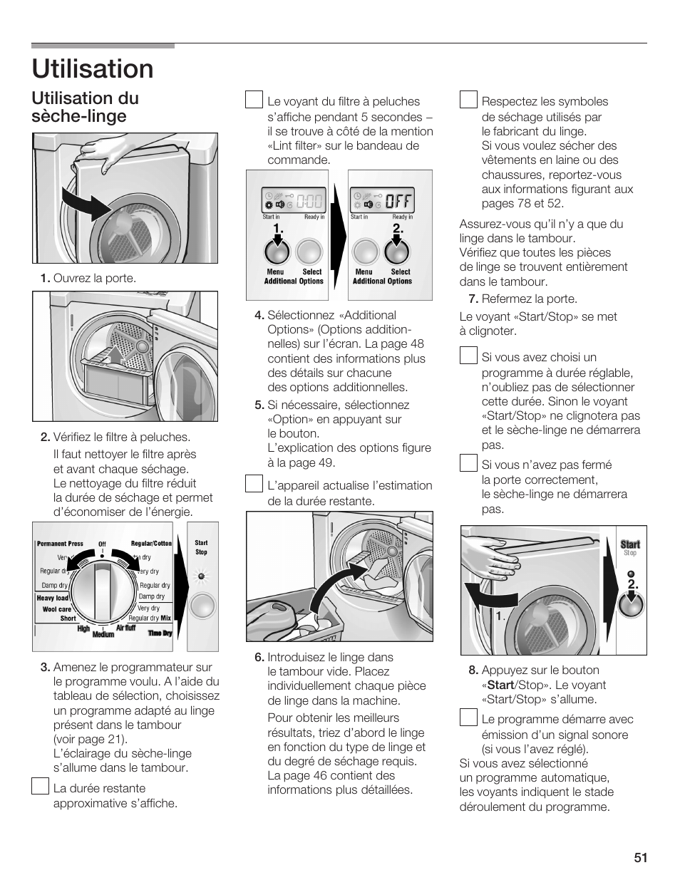 Utilisation, Utilisation du sèchećlinge | Bosch WTMC 652SUC User Manual | Page 51 / 96