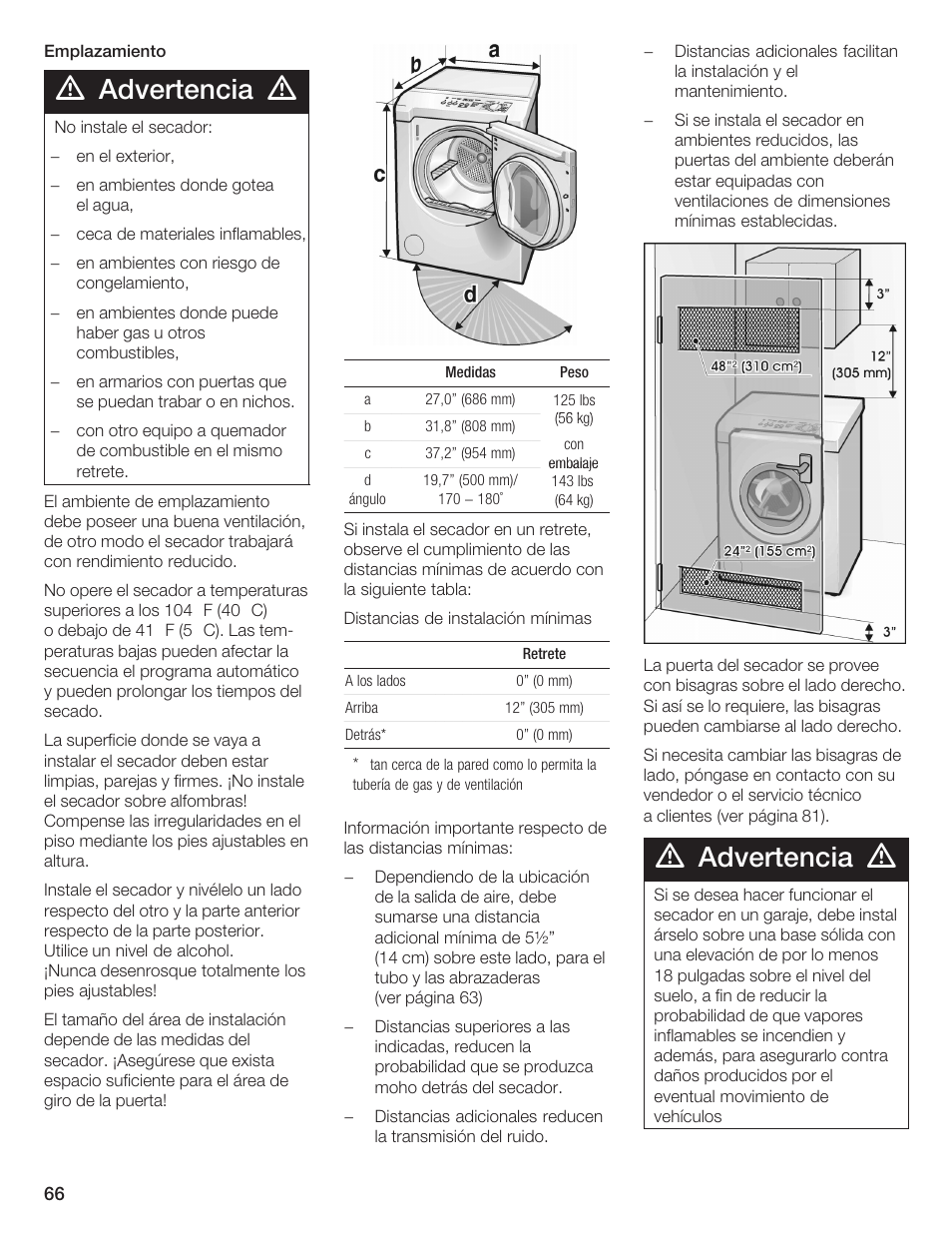 Advertencia | Bosch WTMC 652SUC User Manual | Page 66 / 96