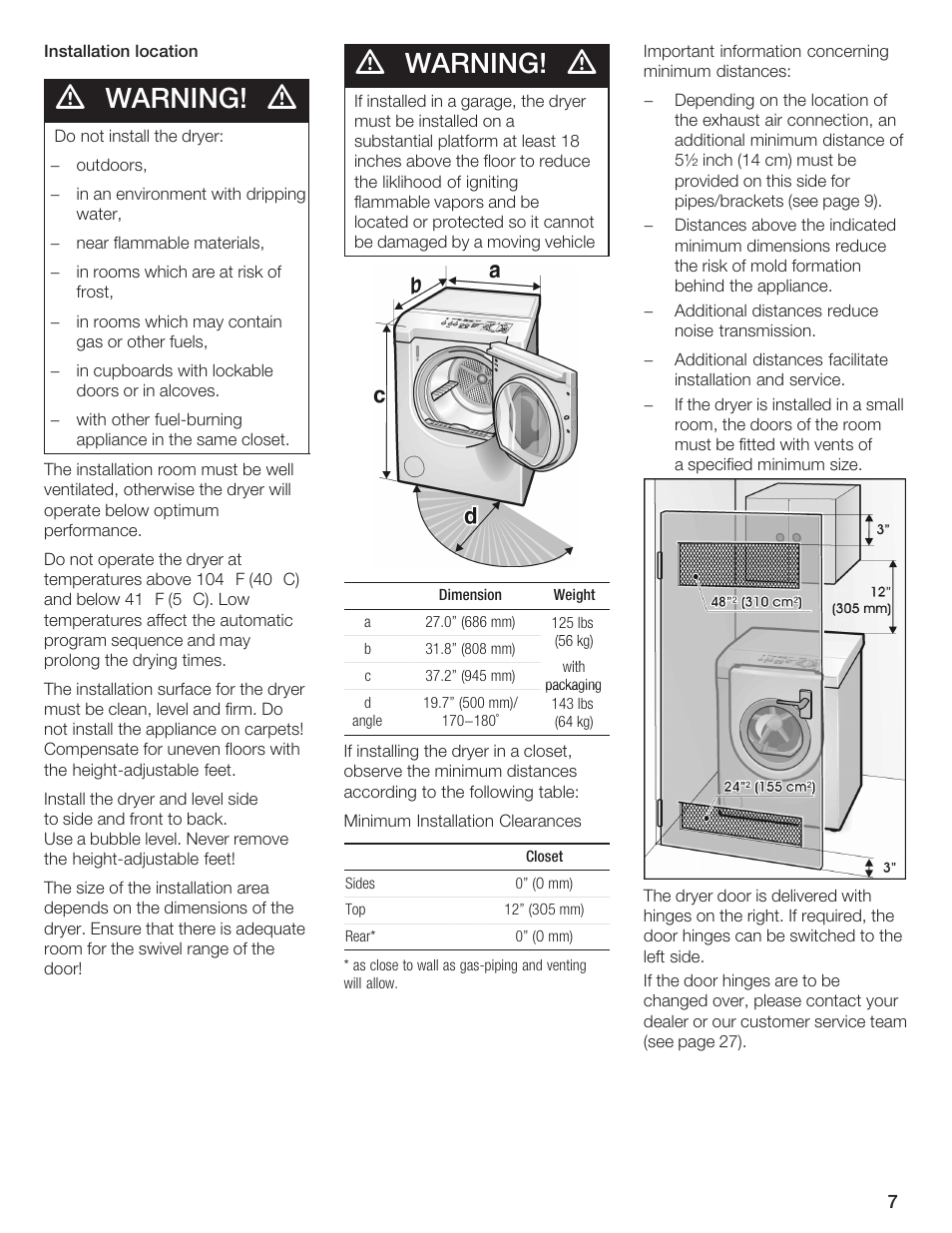 Warning | Bosch WTMC 652SUC User Manual | Page 7 / 96