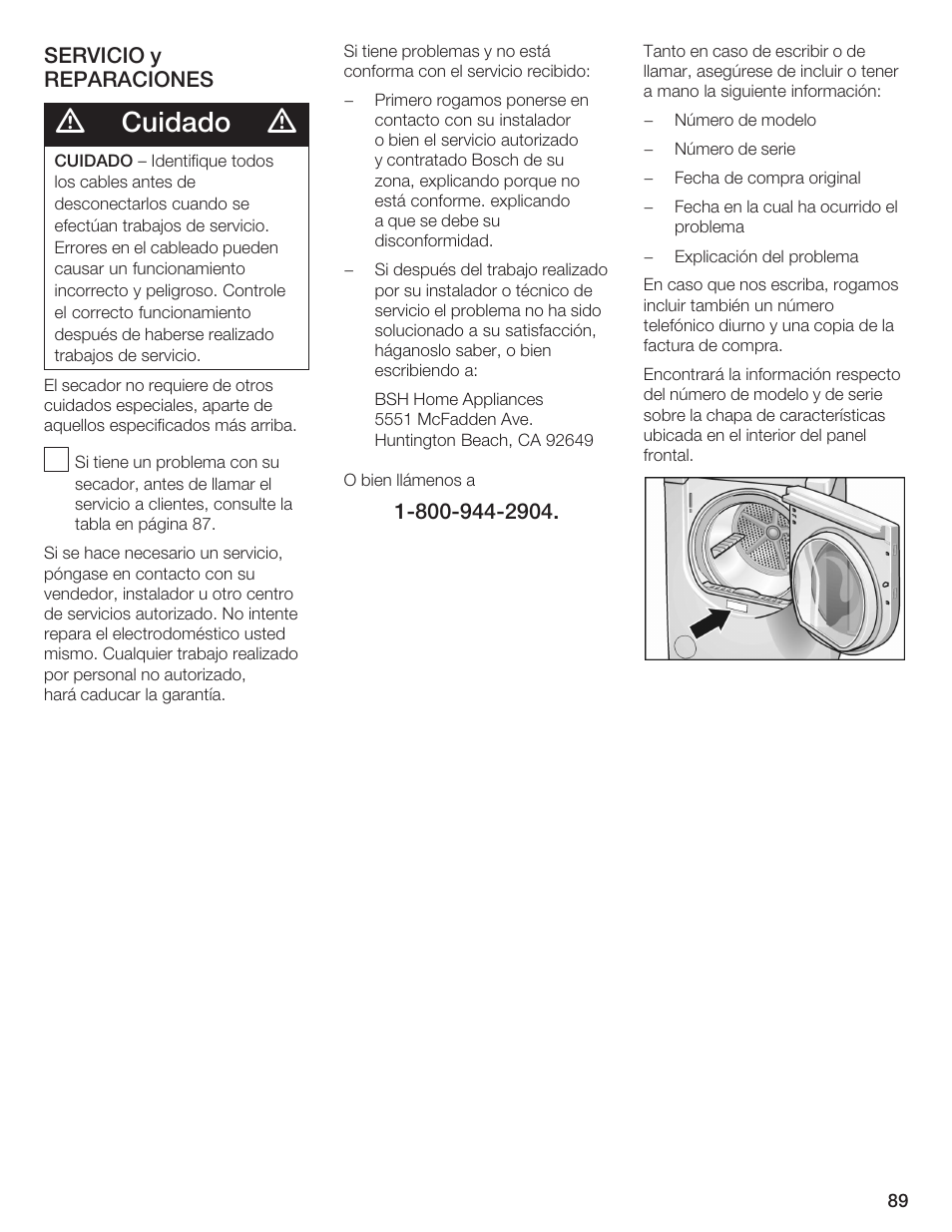 Cuidado | Bosch WTMC 652SUC User Manual | Page 89 / 96
